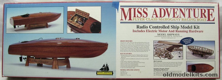 Model Shipways 1/16 Miss Adventure - Flyer Class Mahogany Racing Boat for RC Control or Static Display - 27 Inches Long, 1830 plastic model kit